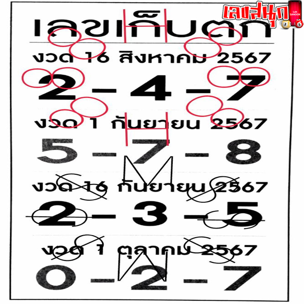 เลขเก็บตก 16 8 67-"The missing numbers are"