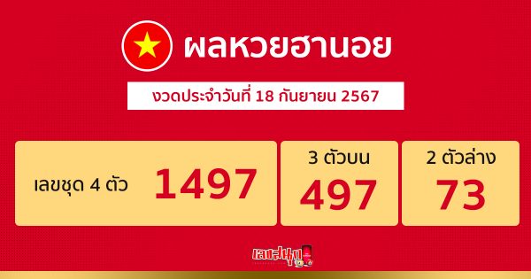 ผลหวยฮานอย 18/09/67 -"Hanoi lottery results 18-09-67"
