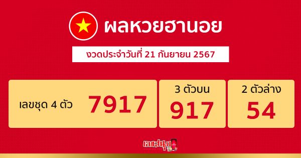 ผลหวยฮานอย 21/09/67 -"Hanoi lottery results 21-09-67"