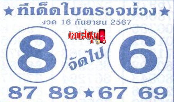 ทีเด็ดใบตรวจม่วง 16 9 67 - "Purple check sheet tips 16 9 67"
