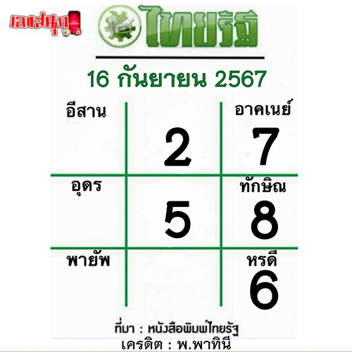 เลขไทยรัฐ 16 9 67 -"Thai Rath number 16 9 67"