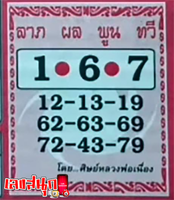 เลขลาภ ผล พูน ทวี 16 10 67 -"Fortune numbers Phon Poon Thawee"