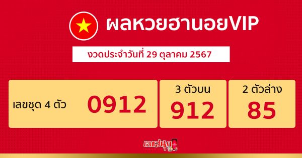ผลหวยฮานอยVIP 29/10/67 -"Hanoi VIP lottery results 29/10/67"