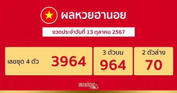 ผลหวยฮานอย 13/10/67-"Hanoi lottery results 13 10 67"