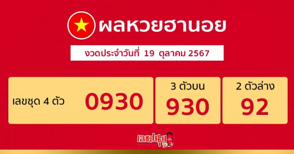 ผลหวยฮานอย 19/10/67-"Hanoi lottery results"