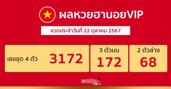 ผลหวยฮานอยVIP 22/10/67-"hanoi-vip-lottery-results"