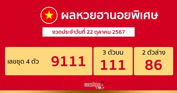 ผลหวยฮานอยพิเศษ 22/10/67-"special-hanoi-lottery-results"