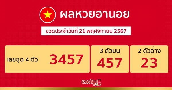 ผลหวยฮานอย 21/11/67-''Hanoi lottery results 21/11/67''
