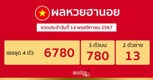 ผลหวยฮานอย 14/11/67-"Hanoi lottery results 141167"