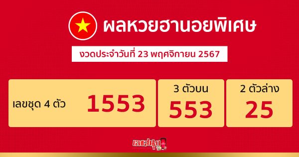 ผลหวยฮานอยพิเศษ 23/11/67-"Special Hanoi lottery results 23 11 67"