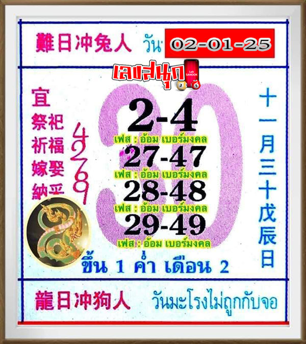 เลขปฏิทิน 2 1 68-"Calendar number"