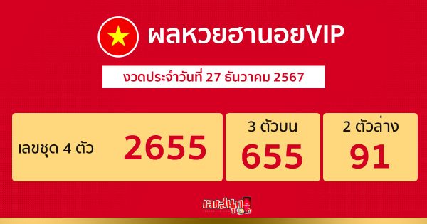 ผลหวยฮานอยVIP 27/12/67 - "Hanoi VIP lottery results 27.12.67"