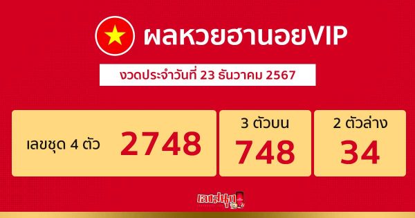 ผลหวยฮานอยVIP 23/12/67-"Hanoi VIP lottery results"