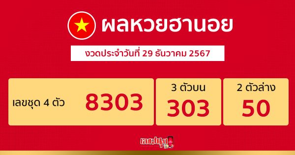 ผลหวยฮานอย 29/12/67-"Hanoi lottery results 29-12-67"