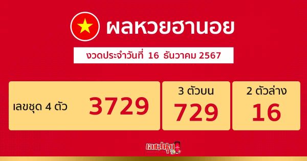 ผลหวยฮานอย 16/12/67 - "Hanoi lottery results today 16 12-67"