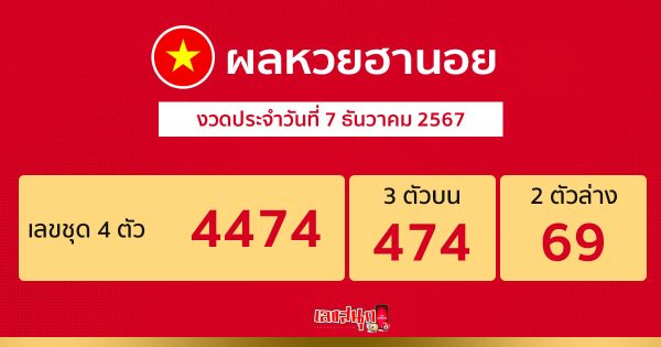 ผลหวยฮานอย 7/12/67 - "Hanoi lottery results today"