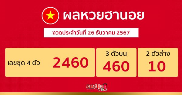 ผลหวยฮานอย 26/12/67 -"Hanoi lottery results 26/12/67"