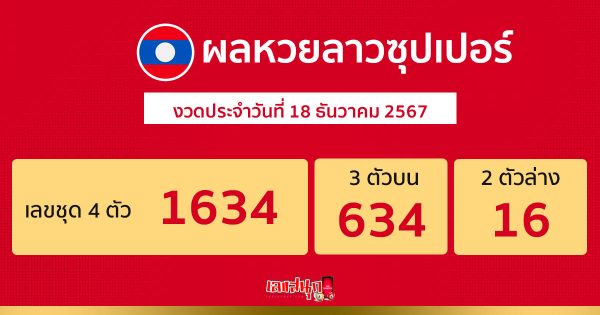 ผลหวยลาวซุปเปอร์ 18/12/67 -"Lao Super Lottery results today"