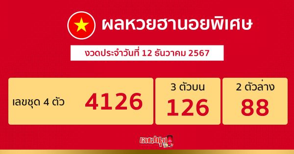 ผลหวยฮานอยพิเศษ 12/12/67 - "Special Hanoi lottery results 12.12.67"
