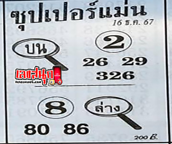 เลขซุปเปอร์แม่น 16 12 67-"Super accurate lottery envelope"