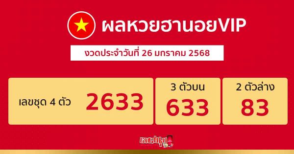 ผลหวยฮานอยVIP 26/01/68 -"Hanoi VIP lottery results"