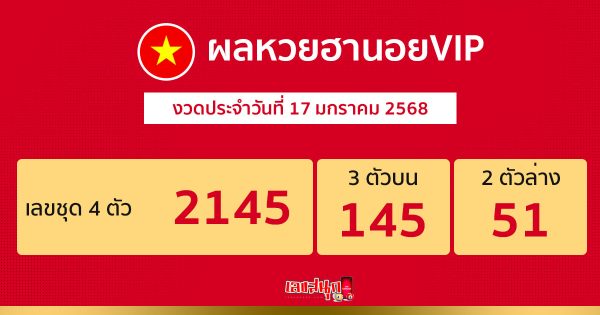ผลหวยฮานอยVIP 17/01/68 - "Hanoi VIP lottery results 17.01.68"