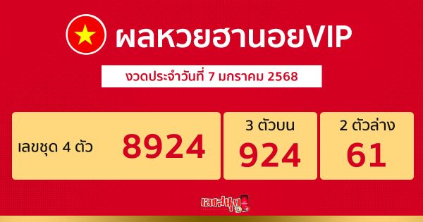 ผลหวยฮานอยVIP 7/01/68 - "Hanoi VIP lottery results today"