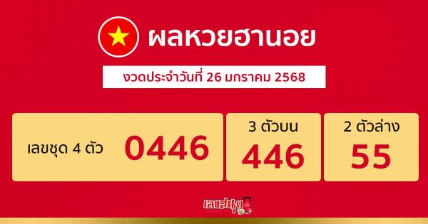 ผลหวยฮานอย 26/01/68 -"Hanoi lottery results 26-01-68"