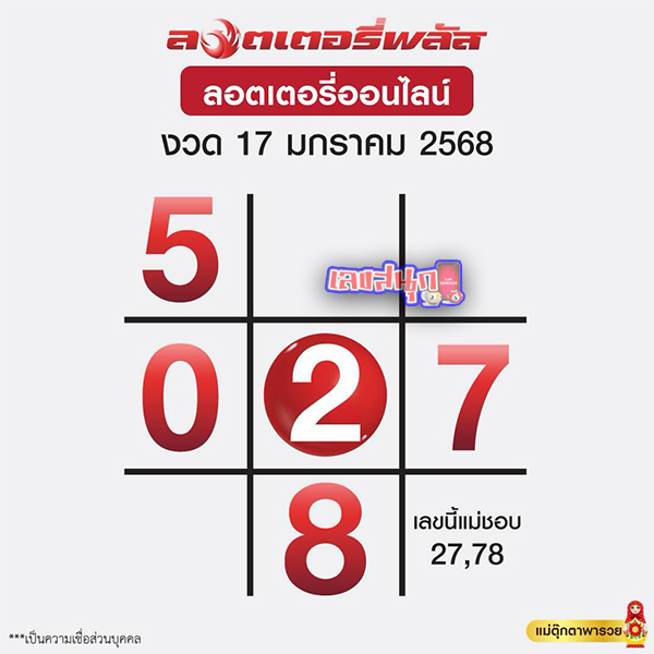 ลอตเตอรี่พลัส 17 01 68-"Eight Directions Numbers 17 1 68"