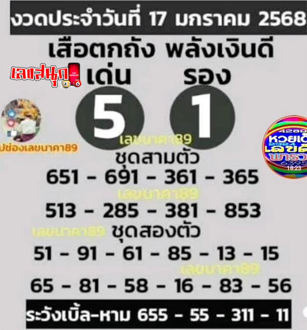 เลขเสือตกถัง 17 01 68-"Tiger's number falls into the bucket 17 01 68"