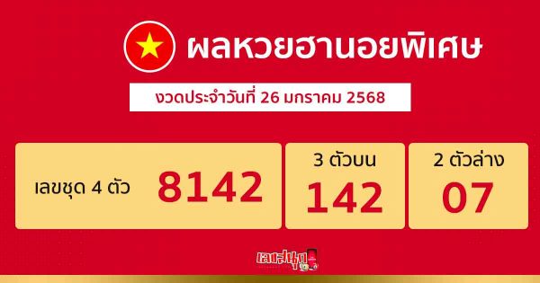 ผลหวยฮานอยพิเศษ 26/01/68 -"Special Hanoi lottery results 26-01-68"