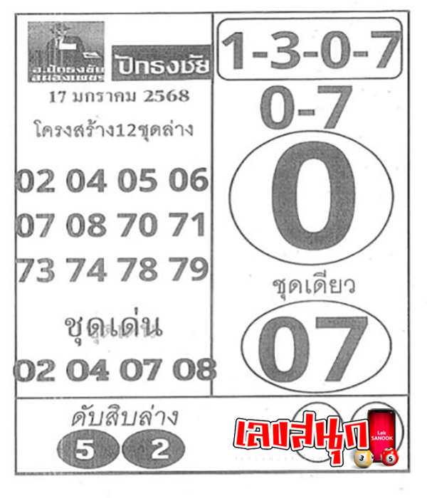 เลขปักธงชัยบน-ล่าง 17 01 68 - "The number runs on a single digit. million percent"
