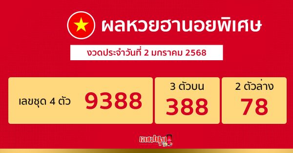 ผลหวยฮานอยพิเศษ 2/01/68 -"special hanoi lottery results 2-01-68"