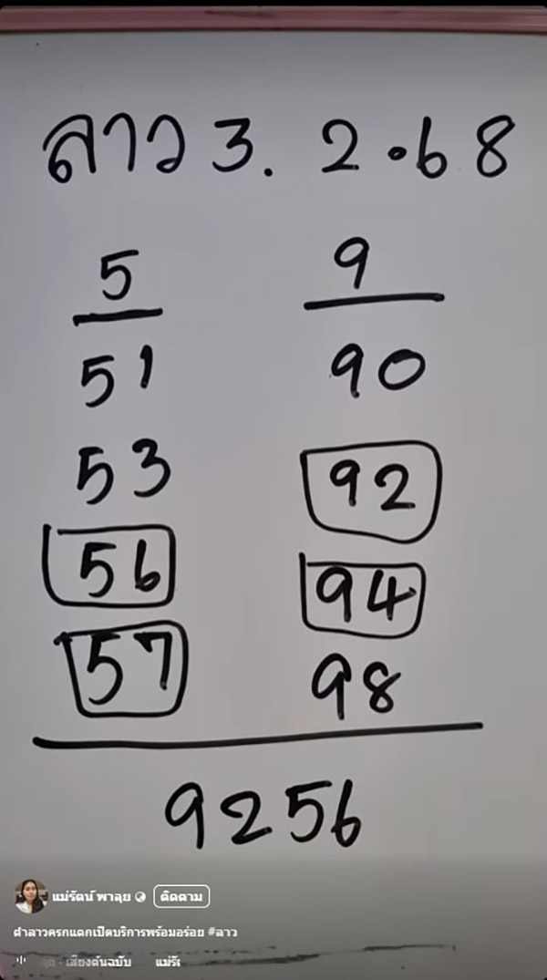 เลขเด็ดหวยลาวซุปเปอร์จากแม่รัตน์ พารวย