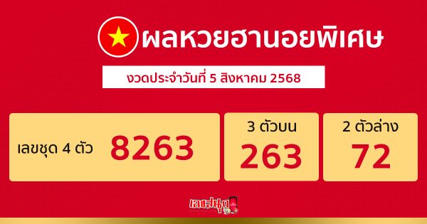 ผลหวยฮานอยพิเศษล่าสุด 5/8/68