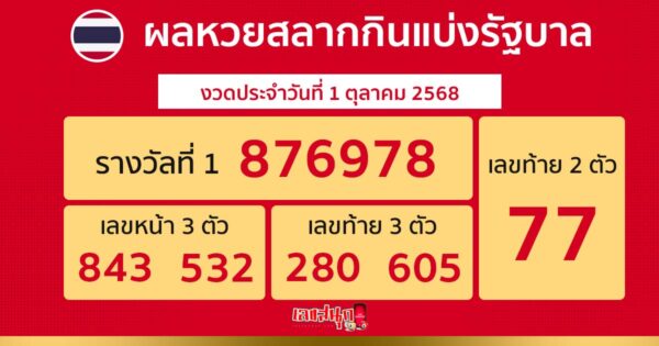 รูปภาพผลสลากกินแบ่งรัฐบาลงวดวันที่ 1/10/68 ของ lekdedonline