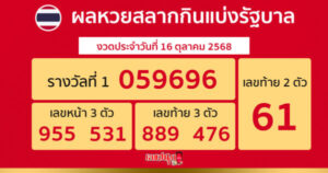 รูปภาพผลสลากกินแบ่งรัฐบาลงวดวันที่ 16/10/68 ของ lekdedonline